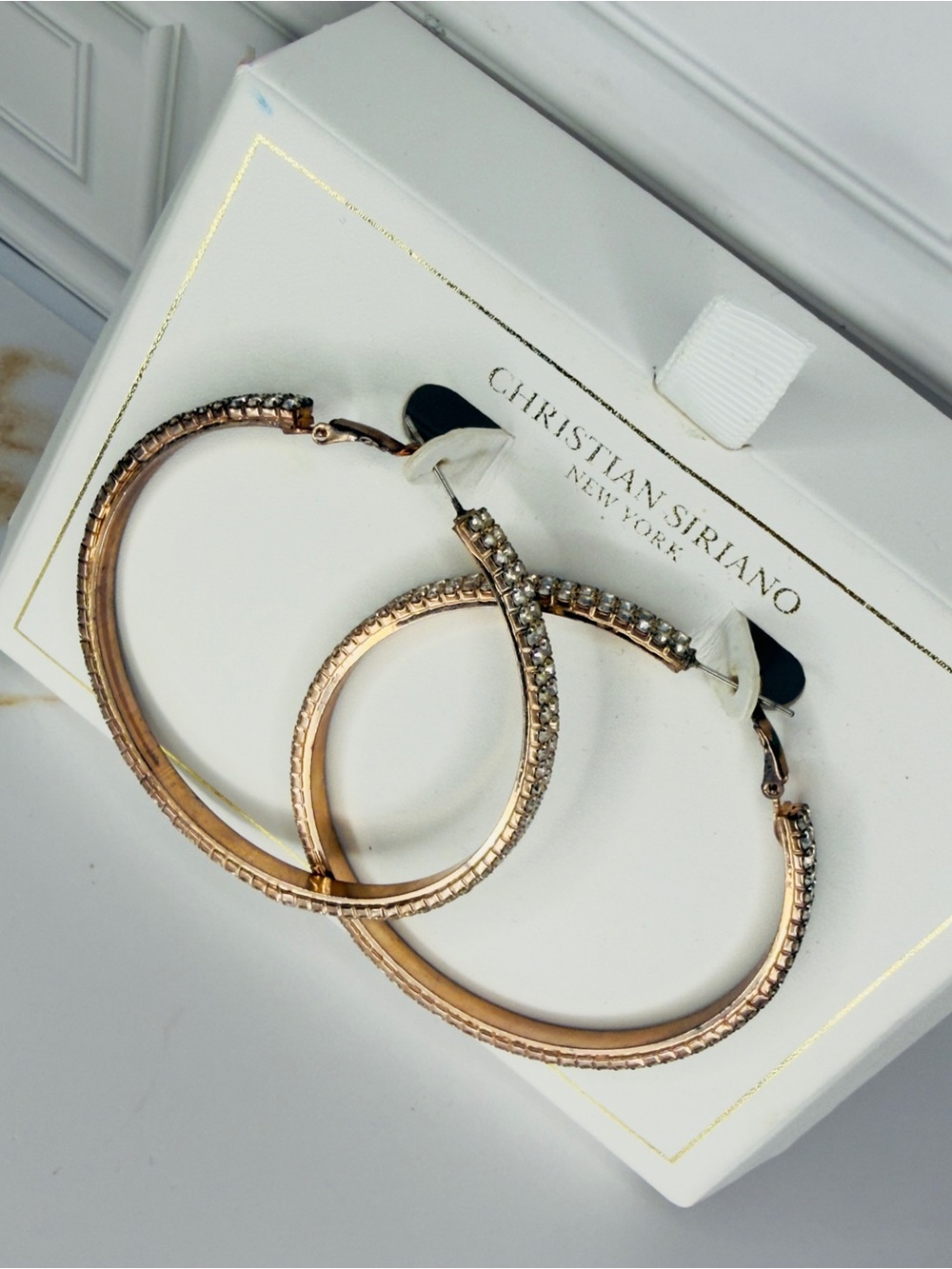 Christian Siriano Champagne Gold Double Row Rhinestone Hoop Earrings
